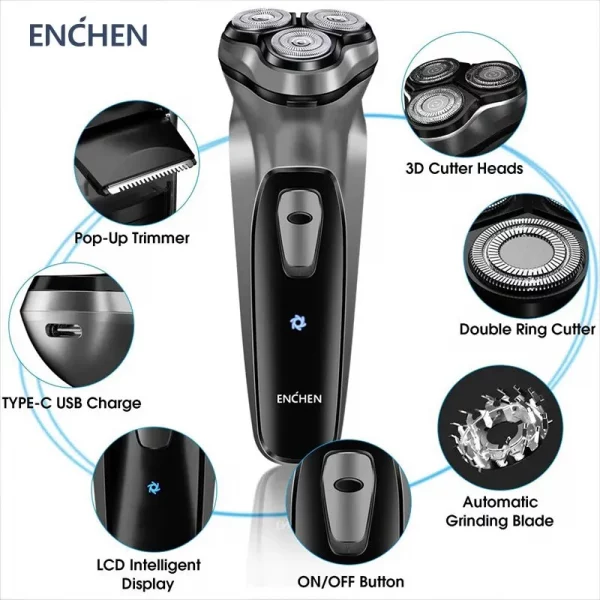 blackstone barbeador elétrico rotativo para homens 3d lâmina flutuante lavável tipo-c usb recarregável, máquina de barba de barbear - Image 3