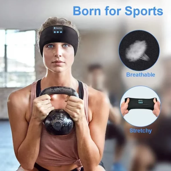 New Sleep Headphone Headband With Wireless Music Sports Sweat Absorption Hair Headband Built-In Sleep Music Eye Mask - Image 5