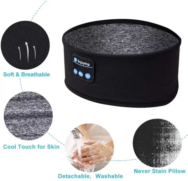 New Sleep Headphone Headband With Wireless Music Sports Sweat Absorption Hair Headband Built-In Sleep Music Eye Mask - Image 6