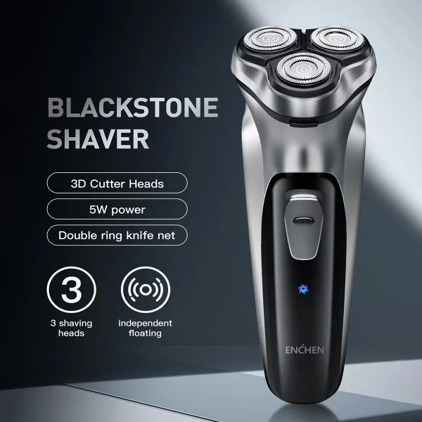 blackstone barbeador elétrico rotativo para homens 3d lâmina flutuante lavável tipo-c usb recarregável, máquina de barba de barbear